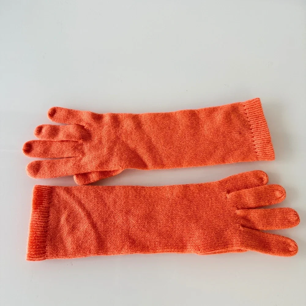 Garnet Hill Gloves Womens O/S Orange‎ Excellent 100% Cashmere Long Knit RN102816